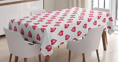 ABAKUHAUS Romantisch Tafelkleed, Hartjes met Stippen, Gepersonaliseerde Print met heldere kleuren, wasbaar Waterdicht Niet Vervagen, 140 x 200 cm, Wit en Donker Koraal