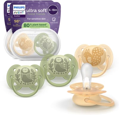 Philips Avent Ultra Soft – Superzachte siliconen fopspeen (6-18 mnd) – Voor gevoelige huid – 4 stuks - SCF091/52