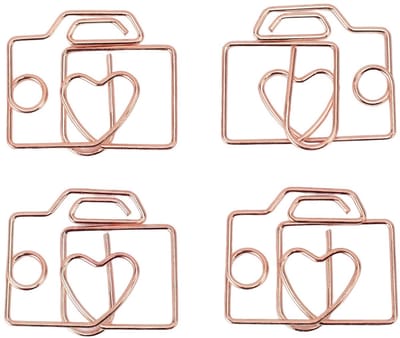 Dailygoods- Paperclips 80 Stuks - Cameravormige Clips - Roségouden/Gouden Afwerking - Bladwijzers - Decoratieve Memohouders - Opbergdoos