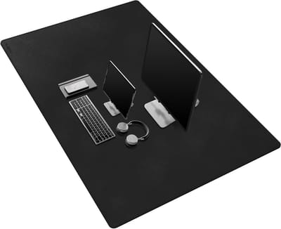 Grote Dubbelzijdige Bureau Mat 120 x 70 cm van Premium Wasbaar PU Leer - Duurzaam en Ultra Dun Muismat (Zwart)