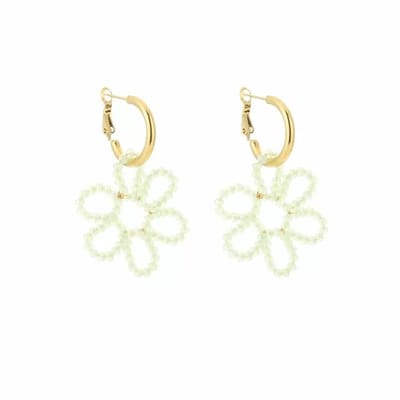 Bijoutheek Oorhangers Bloem Kleine Kralen Cream Mint