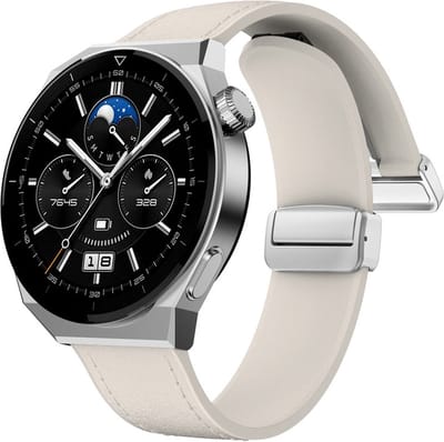 Hybride siliconen-leren bandje - geschikt voor Garmin Venu 2 / Venu 3 / Vivoactive 4 / Forerunner 255 / 265 - cremekleurig