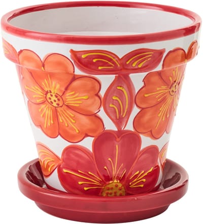 J-Line bloempot - keramiek - oranje/wit - medium