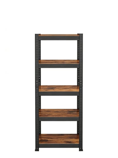 Opbergrek boekenrek 37 x 37 x 150 cm zwart + bruin badkamerrek met 5 verstelbare planken stevig en duurzaam metalen frame draagvermogen 400 kg (80 kg per plank) geschikt voor woonkamer keuken en garage