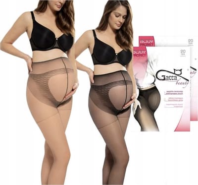 GATTA - Zwangerschapspanty - 20 DEN - Maat M - Zwart / Beige - Dames Panty - Zwanger - Ondersteunende Panty - (2 Stuks)