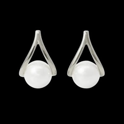 Victoria Valenza Zilverkleurige V-vormige Parel Oorbellen - Oorhangers - Zilverkleurig - Parel oorbellen