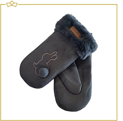 ATTREZZO® Handschoenen Kind - Wanten - One Size - Grijs blauw - Konijn - extra warm!