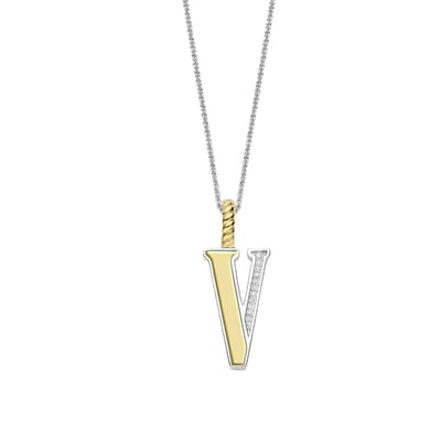 TI SENTO Dames Hanger - 925 zilver - Letter V - Zirkonia met geel verguld - 6840ZY_V
