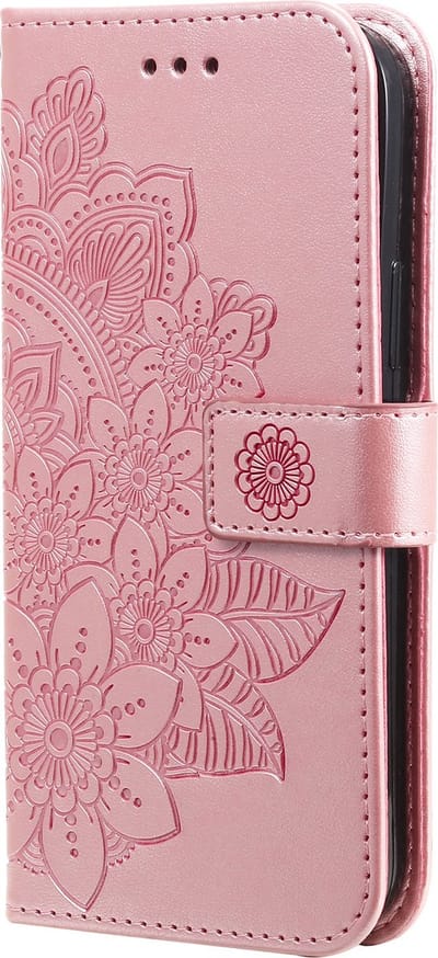 Hoesje geschikt voor Samsung Galaxy A35 - Bookcase - Pasjeshouder - Portemonnee - Bloemenprint - Kunstleer - Rose Goud
