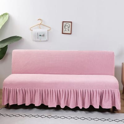 Rekbare Jacquard Futon Bankbedhoes Met Rok Armloze Bank Overtrek Meubelbeschermer Kleine Ruitjes Machine Wasbaar L 180-200cm