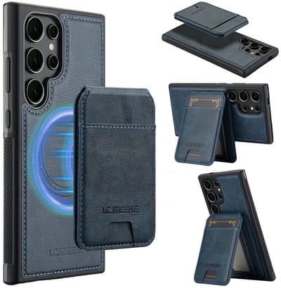 LC.IMEEKE Hoesje - Geschikt voor Samsung Galaxy S26 Ultra Hoesje - LC.IMEEKE L3 - Leather Back Cover met Pasjeshouder - MagSafe Compatible - Blauw