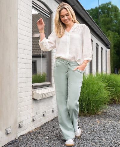 Je m'appelle Dames Broek Straight fit Met stretch - Groen - Maat S