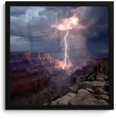 Poster in lijst - Fotolijst 40x40 cm - Posters - Bliksem - Wolken - Canyon - Posterlijst zwart - Decoratie - Wanddecoratie woonkamer - Muurdecoratie slaapkamer