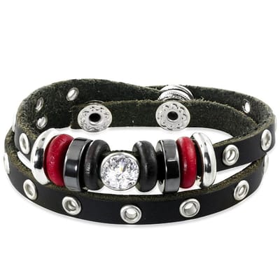 Amanto Armband Ferjo - Leer - 316L Staal - Kralen  - 20mm - 20-22cm