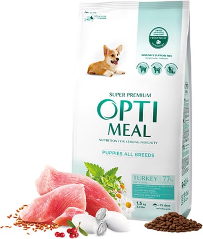 Optimeal Puppyvoer Kalkoen – Super Premium Droogvoer voor Puppies van Alle Rassen – 32% Eiwit – Ondersteunt Groei, Immuunsysteem & Hersenen 1,5kg
