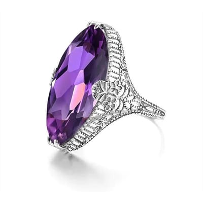 Bague Marquise Violette en Zircone Cubique Pour Femmes Design Fleur Creuse Bijoux de Mariage Esthétiques Accessoires Tendance pour Dames 10