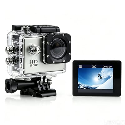 Camera-Action Camera Full HD 1080P - Waterdichte Onderwatercamera 30M - Sportcamera met 140° Groothoeklens en 2.0 Inch IPS Scherm - Motorhelm Camera met 3 Uur Batterijduur - Inclusief Accessoireset-Zilver