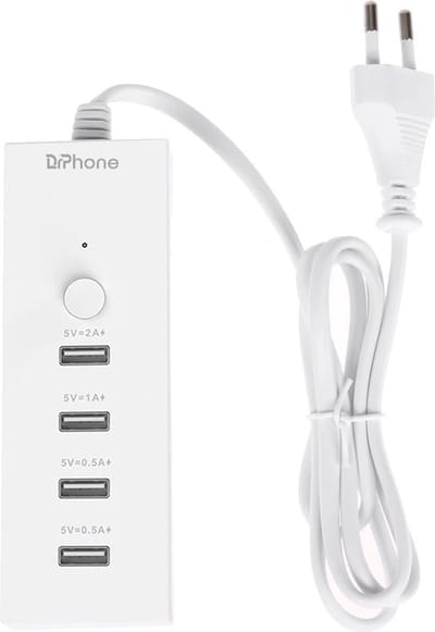 DrPhone SmartC11 - USB-laadstation met 4 USB Poorten - 5V 0.5A/1A/2A USB poorten - Oplader - Oplaadstation - HUB – Wit