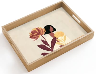 Dienblad hout 40x30 cm - Schootdienblad - Vrouw - Minimalistisch - Bloem - Borrelplank rechthoek - Plateau dienbladen