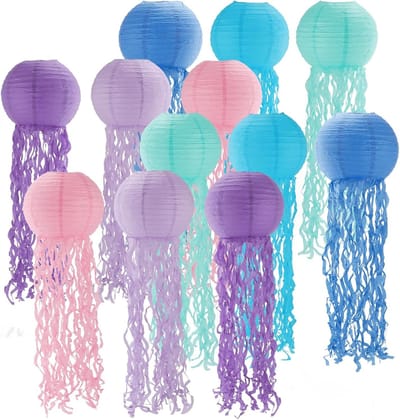 Set van 12 Stuks 10 Inch Jellyfish Papieren Lantaarns in 6 Kleuren - Hangdecoratie voor Verjaardagsfeestjes, Babykamers en Slaapkamers