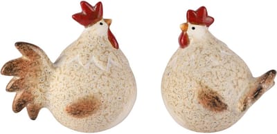 Dekoratief | Kip zittend, wit/bruin, keramiek, 16x11x15cm, set van 2 stuks | A260723