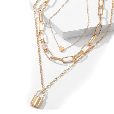 Sorprese Chunky Gold hartje - ketting - schakelketting - 40-46 cm - dames ketting - cadeau - Model Z