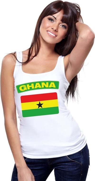 Ghana singlet shirt/ tanktop met Ghanese vlag wit dames S