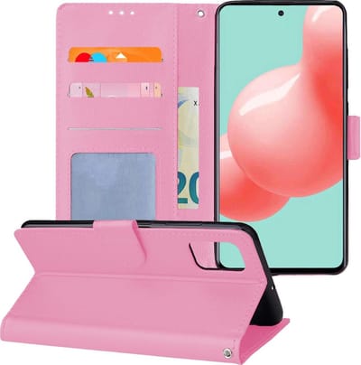 Hoesje - Met Pasjeshouder - Geschikt voor Samsung Galaxy A51 - Luxe Bookcase Portemonee - Flip Case - Kunstleer Book Case - Flipcase - Book Cover - Walletcase - Portemonneehoes - Telefoonhoesjes - Lichtroze