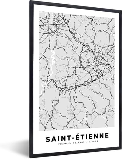 Fotolijst incl. Poster - Frankrijk - Plattegrond - Kaart - Saint-Étienne - Stadskaart - 40x60 cm - Posterlijst