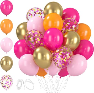 Thijox - 60 Stuks Roze Oranje Ballonnen 30 cm Latex Metallic & Confetti Ballonnen Set voor Verjaardagen, Bruiloften en Feestdecoratie