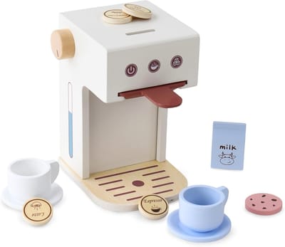 Houten Koffiezetapparaat - Barista Speelgoed - Kinderen Spelen - Met Accessoires - 13x15x21 cm