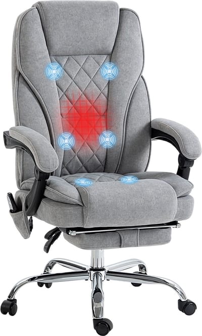 Vinsetto-Bürostuhl mit Massagefunktion-Polyester, Stahl-72L x 67B x 111-119H cm-Grau
