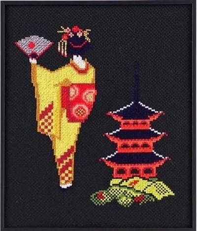 Pako borduurpakket Geisha met een pagode met telpatroon 216.222