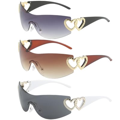 Dailygoods- Zonnebril Hartvormig Ontwerp - Zonnebril Dames - Zonnebrillen Heren - Zonnebril voor Buitenactiviteiten - 3 Stuks - Comfortabele Neuspads - Fashion Sunglasses