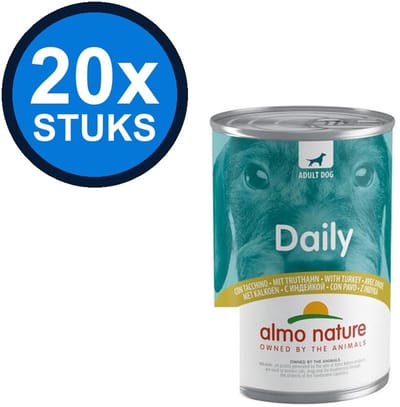 20x Almo Nature Daily - Kalkoen - Hondenvoer Natvoer Blik - 400g