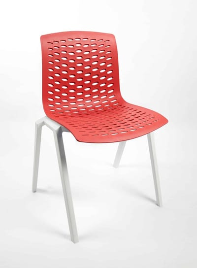 Kantinestoel Flex Frame Wit Zitting Rood
