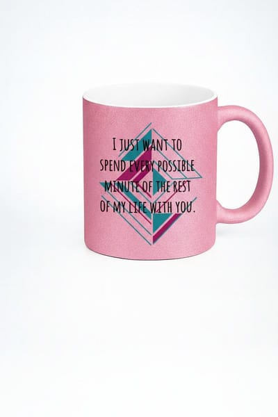 Romantische Roze Glitter Mok met Liefdesquote - 'I Just Want To Spend Every Minute With You' - Perfect Cadeau voor Valentijn, Jubileum of Liefde