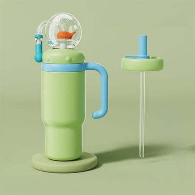 Dailygoods- Walvisbeker 710ml - Roestvrij Staal - Morsbestendig - Vaatwasmachinebestendig - Rietbeker met Dubbel Deksel - Lekvrij - Drinkbeker