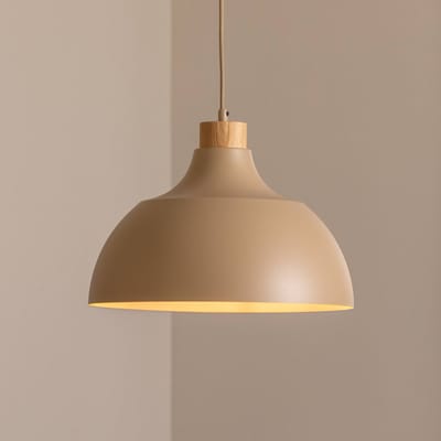 Envostar hanglamp Kaitt, zandkleurig, Ø 34 cm, houten detail