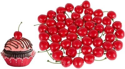 25 Stuks Decoratieve Kunstkersen - Realistische Schuimfruit Decoratie voor Feesten, Keuken en Fotografie | Inclusief Steel (2cm Kers + 5cm Staal)