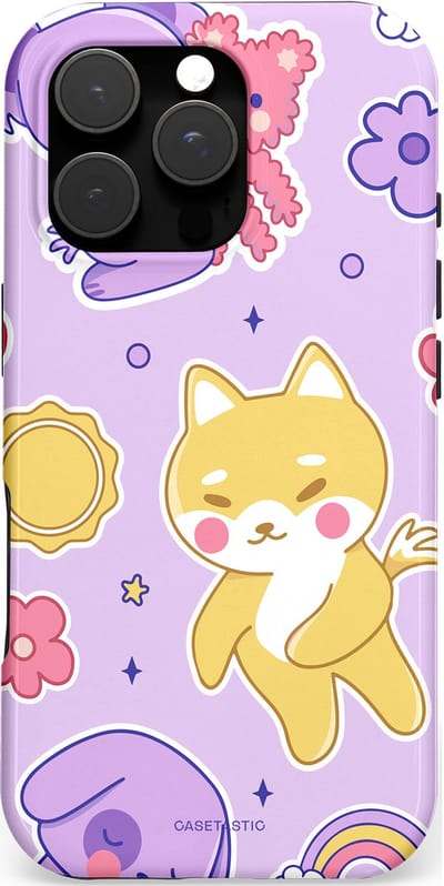 Casetastic hoesje geschikt voor Apple iPhone 16 Pro - MagSafe - Dubbellaagse bescherming - Knuffelvriendjes - Fashion Case - Lichtroze Lila Goud