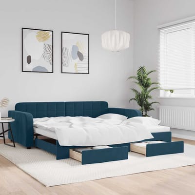 vidaXL - Slaapbank - met - onderschuifbed - en - lades - 100x200 - cm - fluweel - blauw