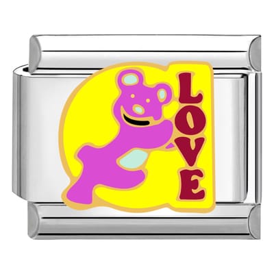 Quiges - Schakel - Bedel - 9mm - charms - Kleurrijk - Teddybeer - met - liefde - Geschikt voor - armband - Schakelarmband - italy bedels armband