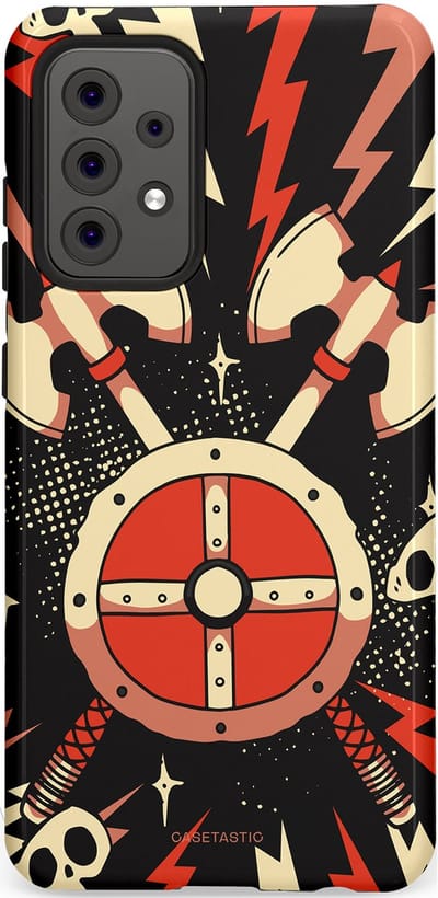 Casetastic Hoesje Geschikt voor Samsung A52 (4G/5G/s) - Stijlvolle Beschermende Duo-layer Case - Zwart Rood Viking