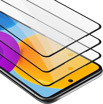 Cadorabo 3x Screenprotector geschikt voor Samsung Galaxy M52 5G Volledig scherm pantserfolie Beschermfolie in TRANSPARANT met ZWART - Getemperd (Tempered) Display beschermend glas in 9H hardheid met 3D Touch
