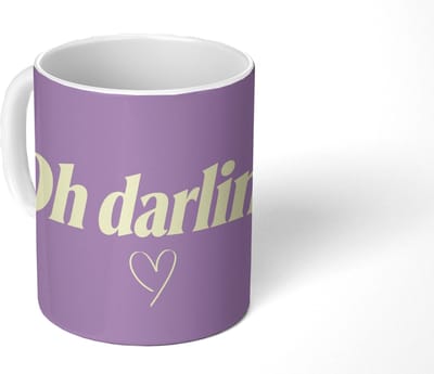 Mok - Koffiemok - Oh darling - Hart - Paars - Mokken - 350 ML - Beker - Koffiemokken - Theemok - Mok met Tekst