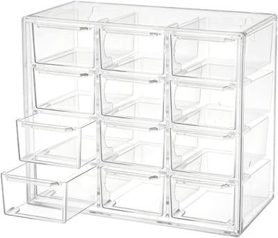 Opbergdoos met 12 laden van ABS-kunststof, bureau-organizer voor sieraden, cosmetica en knutselmaterialen, 18 x 10 x 15,5 cm
