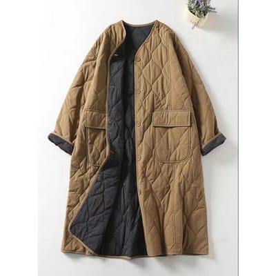 Oversized Dames Parka's Kraagloze Lange Mouw Single-breasted Dames Winterjas Casual Dikke Warme Bovenkleding Overjas XL kaki