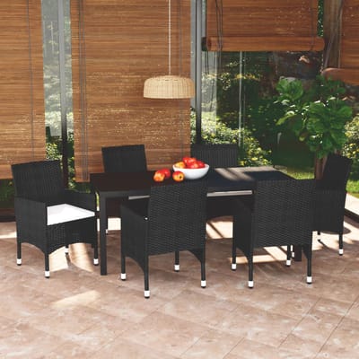 vidaXL - 7-delige - Tuinset - met - kussens - poly - rattan - zwart