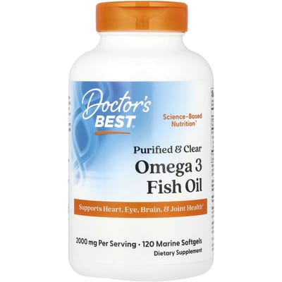 Doctor's Best, Huile de Poisson Oméga-3 Purifiée et Claire, 2 000 mg, 120 Gélules Marines (1 000 mg par gélule)